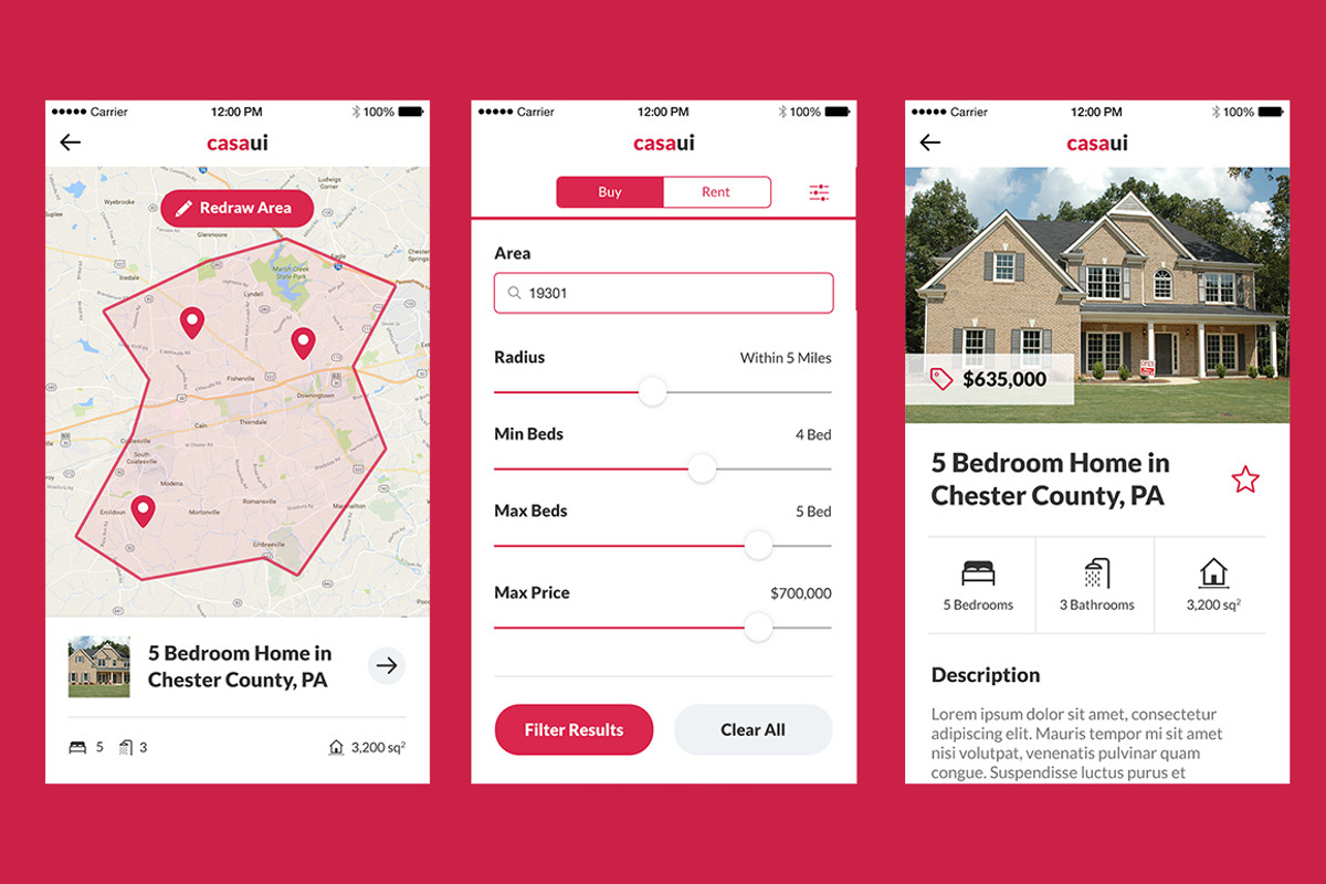 Casa - Property Mobile App UI Kit, an UI Kit Template by Medialoot (Photo 3 of 3)