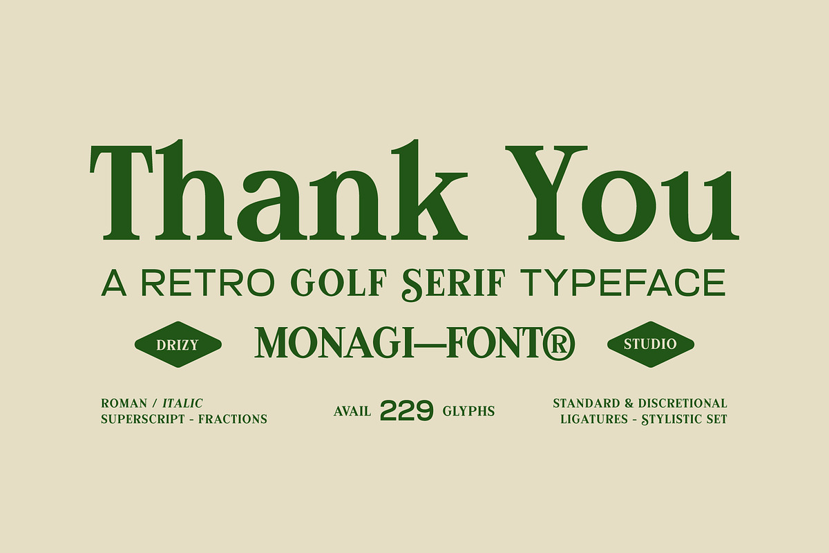 Monagi – Retro Golf Serif Font, a Serif Font by Drizy (Photo 10 of 10)