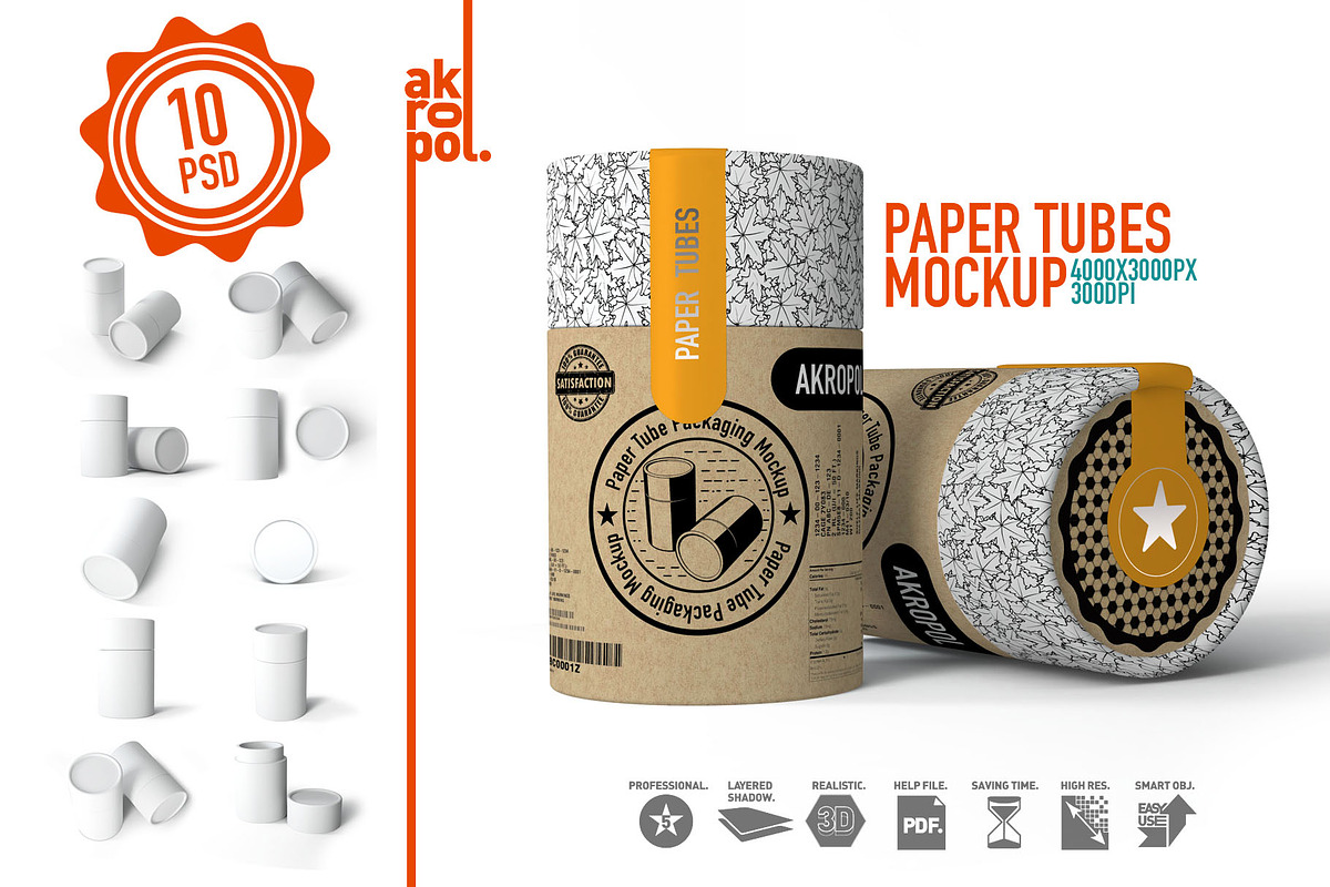 Paper tubes (big) Mock up, a Packaging Mockup by akropol (Photo 1 of 10)