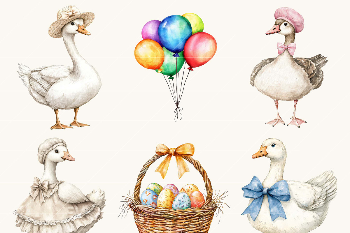 Watercolor Silly Goose Clipart, an Animal Illustration by SparkyDesignsUS (Photo 3 of 8)
