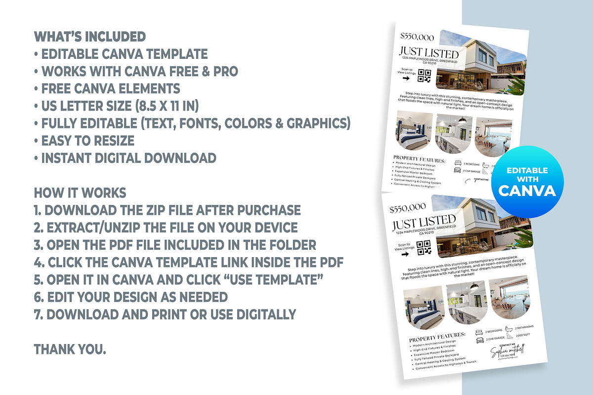 Just Listed Flyer Canva Template, a Flyer Template by M9 Design (Photo 5 of 5)