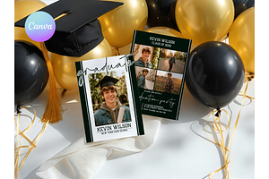 Forest Green Graduation Invitation, a Templates & Theme by VeliusCreativeStudio