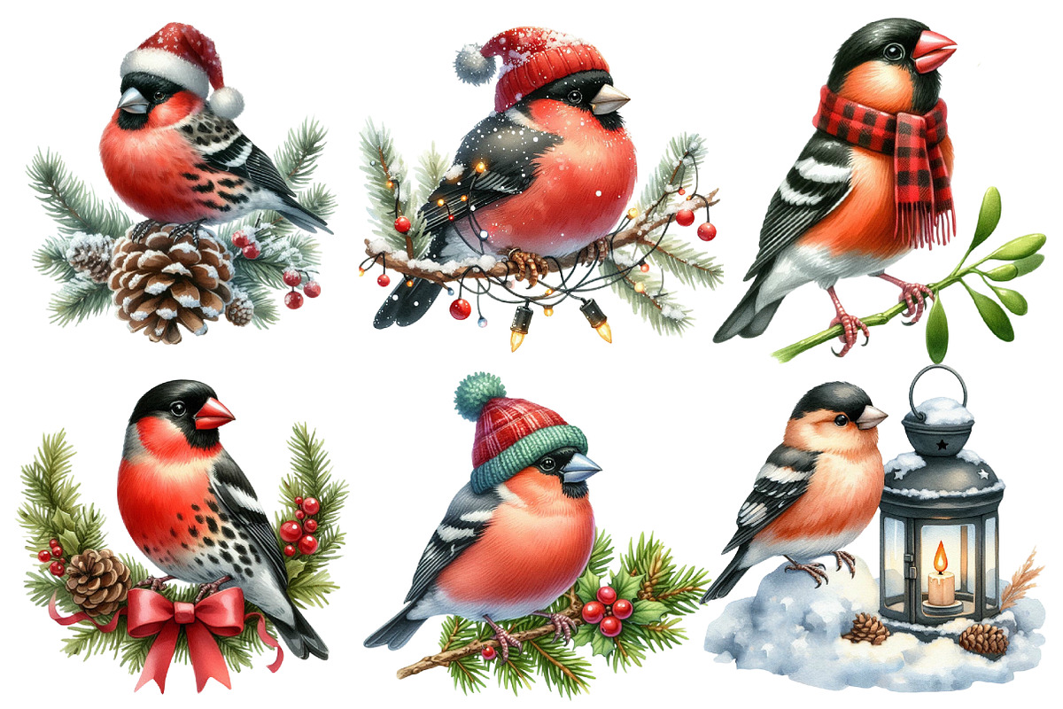 Christmas Grosbeak Birds Clipart, an Illustration by Designworld (Photo 4 of 6)