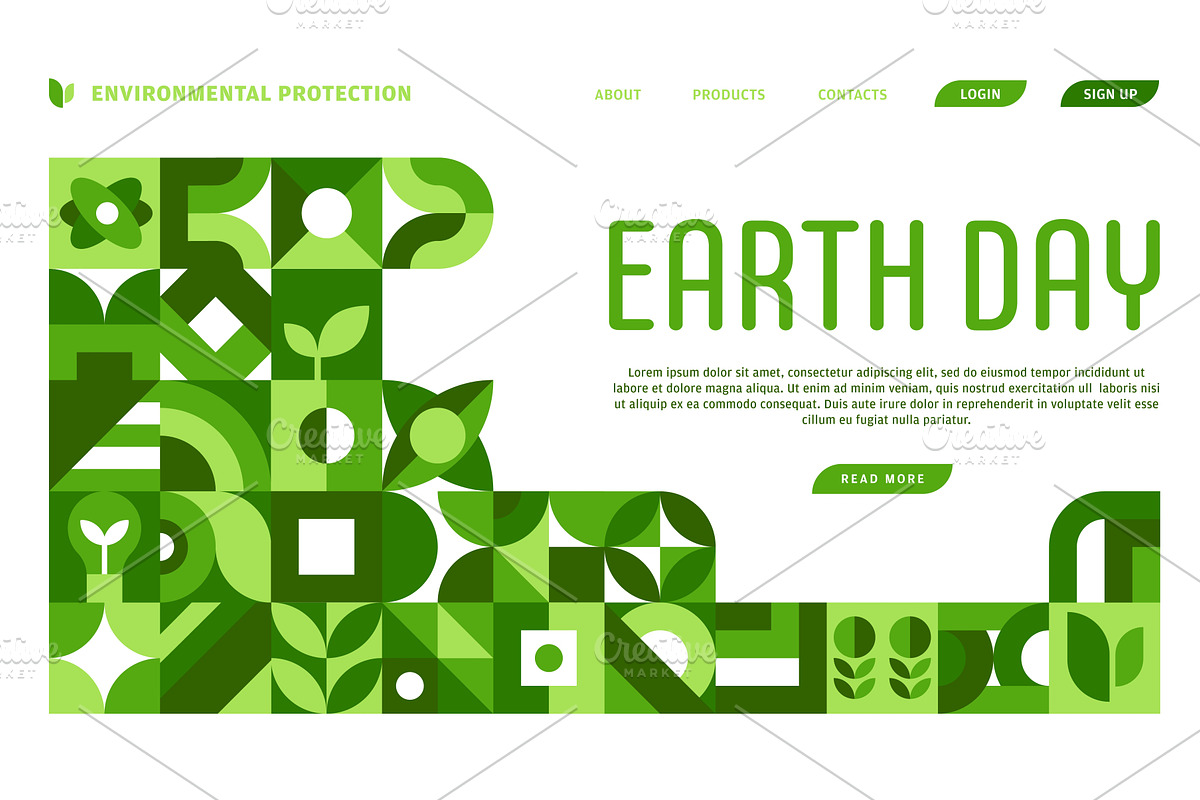 Ecology Earth day landing page, a Food Illustration by Vector Tradition