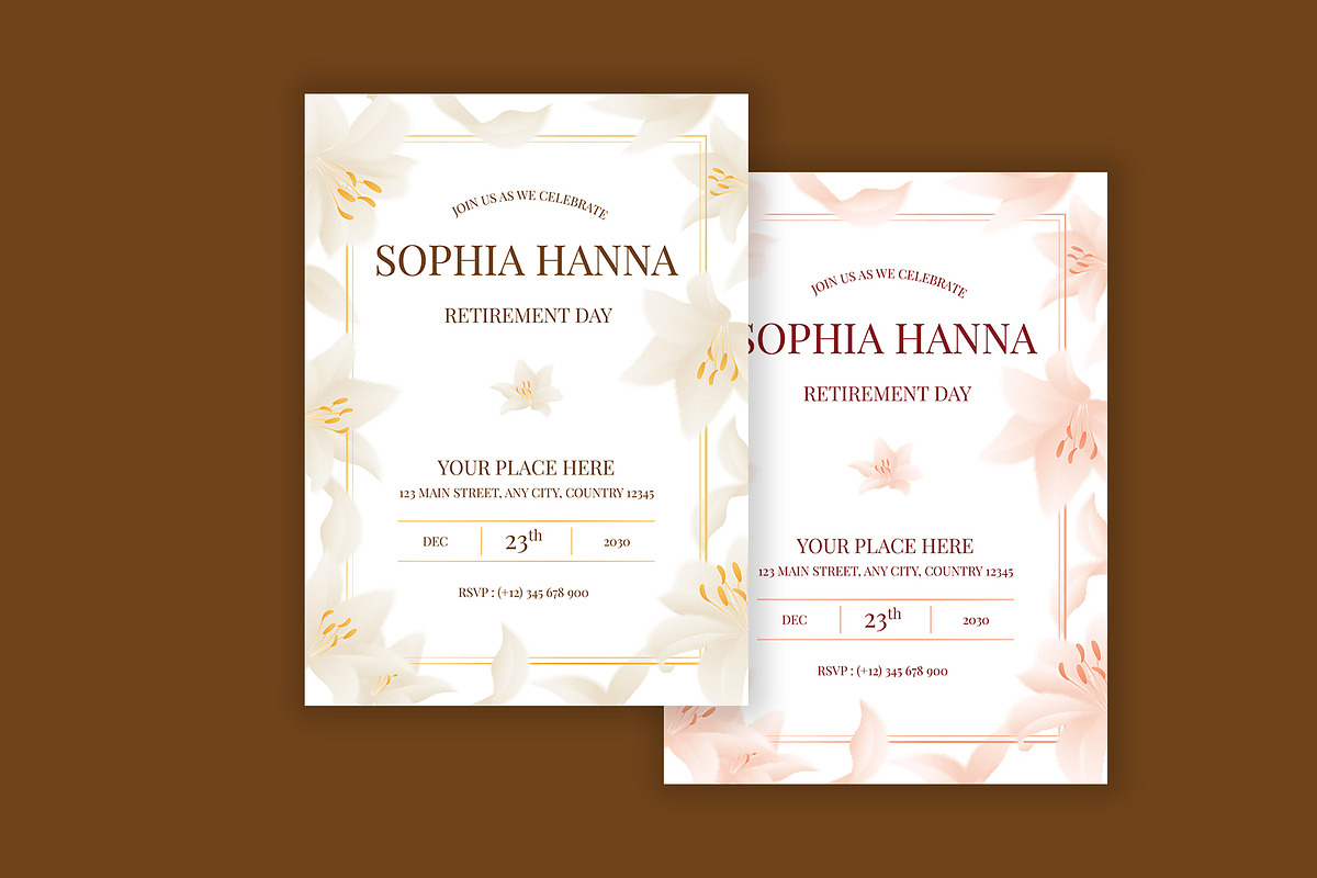 White Floral Retirement Invitation, a Card Template by Neermana (Photo 4 of 4)