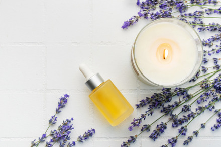 Lavender spa. Lavender  natural essential oil, aromatic candle a, a Health & Medical Photo by Olena Rudo