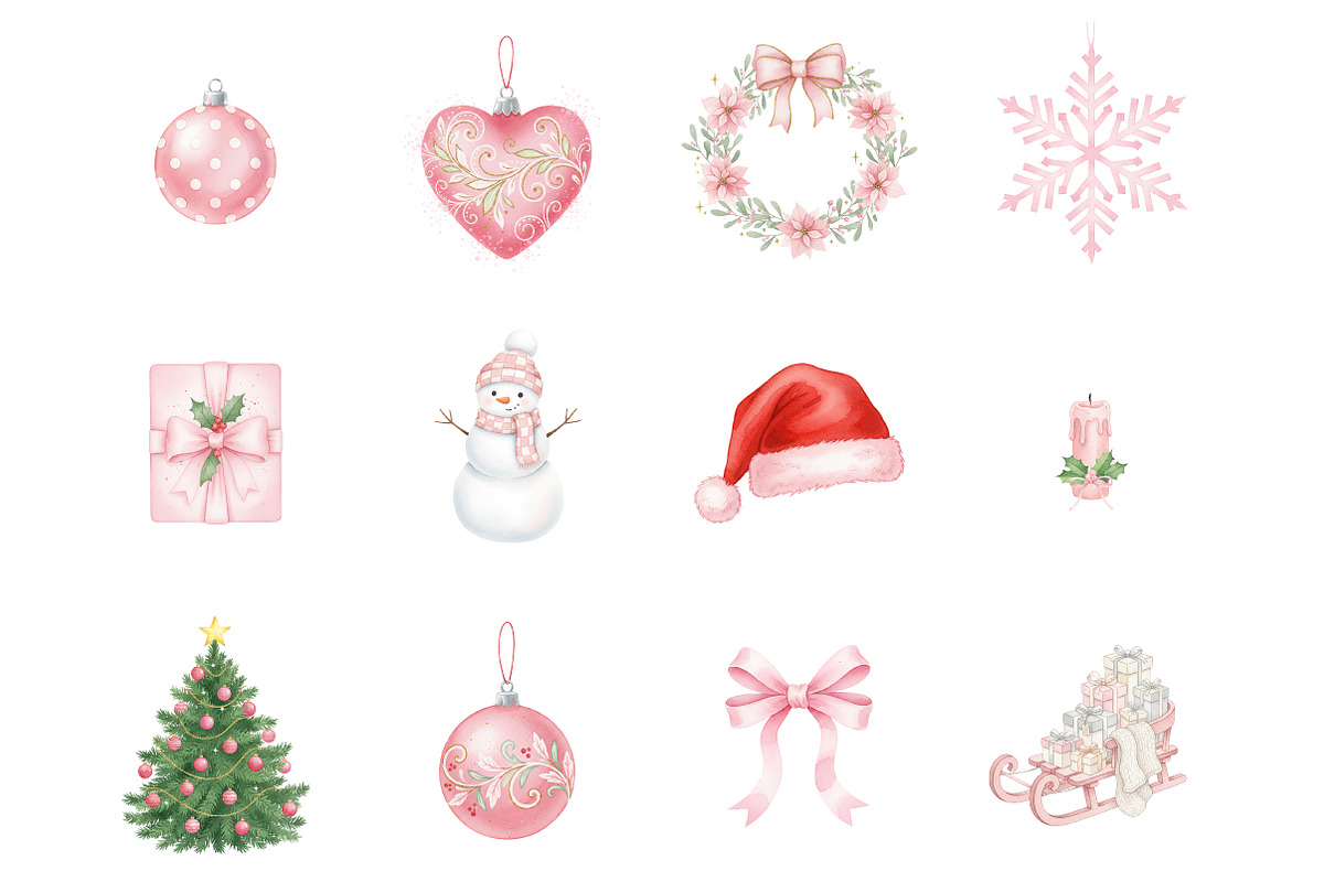 Watercolor Christmas Clipart Bundle, an Illustration by SinaCreation (Photo 2 of 7)