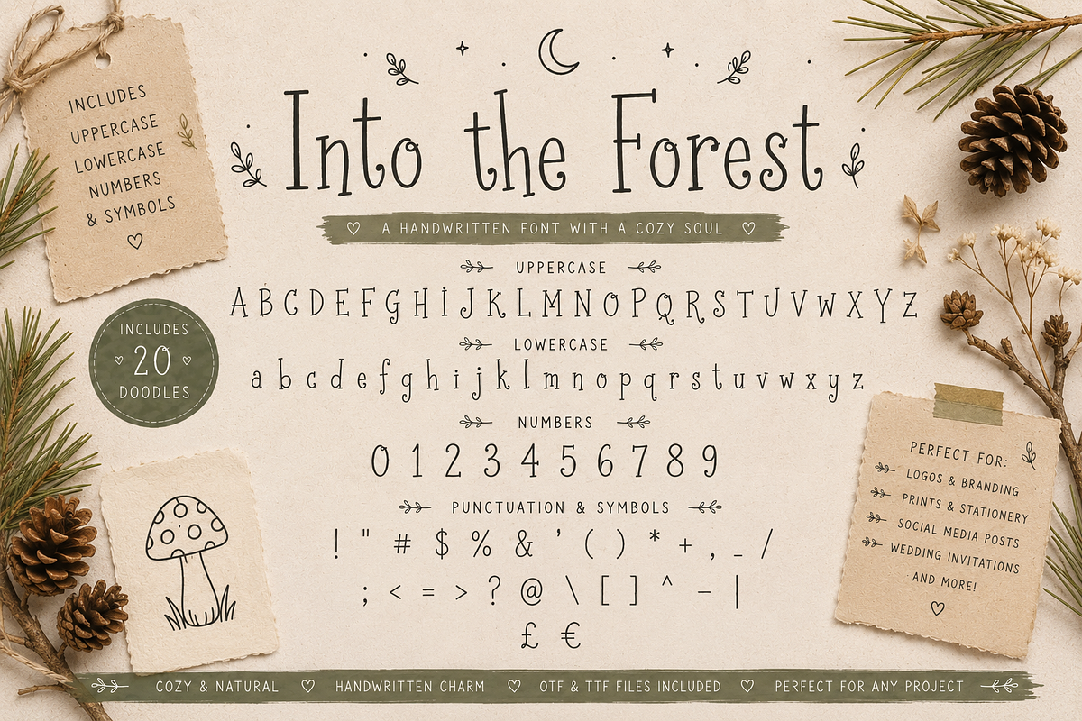 Into the Forest - Rustic Font, a Handwritten Font by Warm Cozy Cottage (Photo 1 of 5)