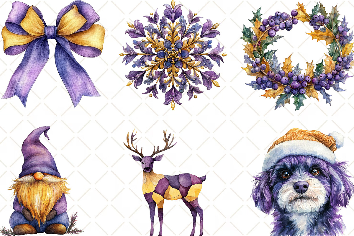 Purple And Yellow Christmas Clipart, an Illustration by Black Bird Studio (Photo 3 of 6)