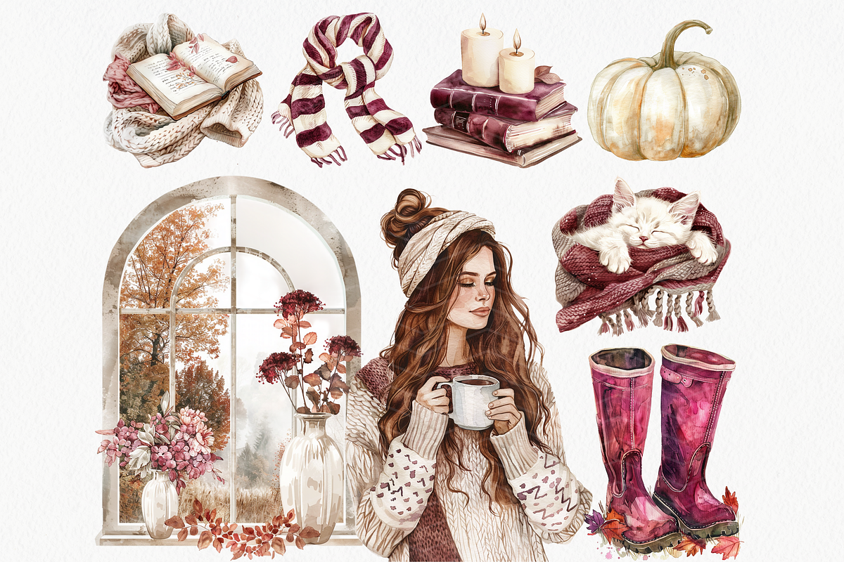 Burgundy Fall Clipart Bundle, a Seasonal Illustration by ClipArtCharm (Photo 2 of 6)