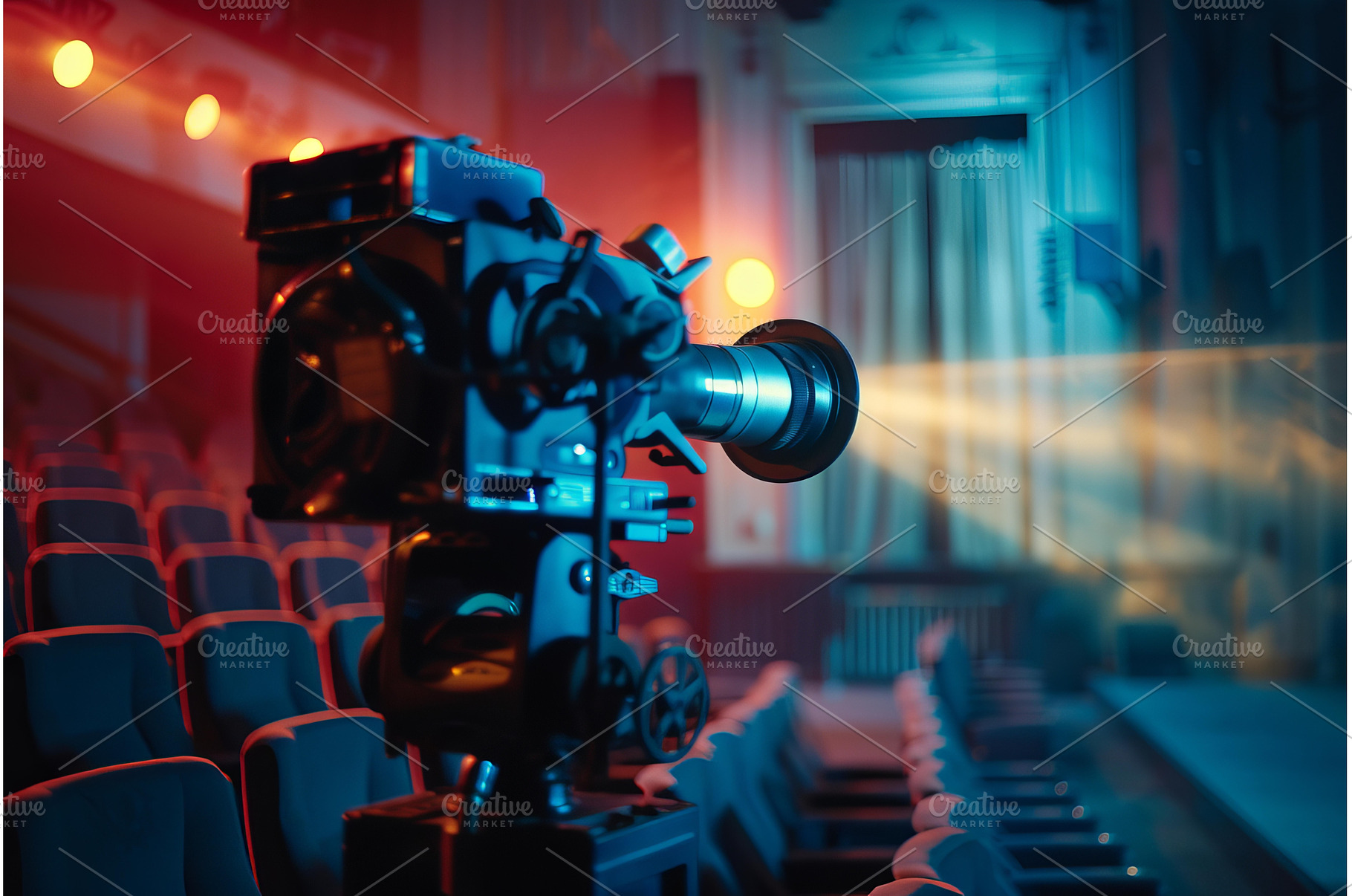 Vintage movie camera filming on a, a Background Photo by Ylivdesign