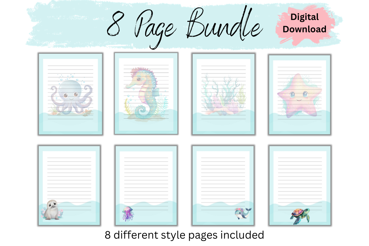 Ocean Creatures Stationery Printable, a Stationery Template by Pixels N Bows (Photo 2 of 3)