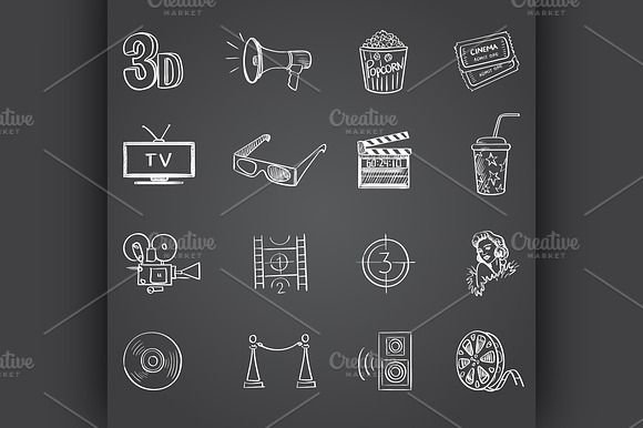 Hand Drawn Cinema Icon Set