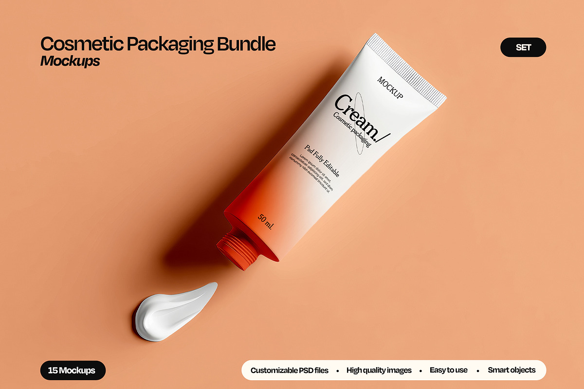 Cosmetic Cream Tube Mockup Bundle, a Packaging Mockup by Mego-studio (Photo 1 of 11)