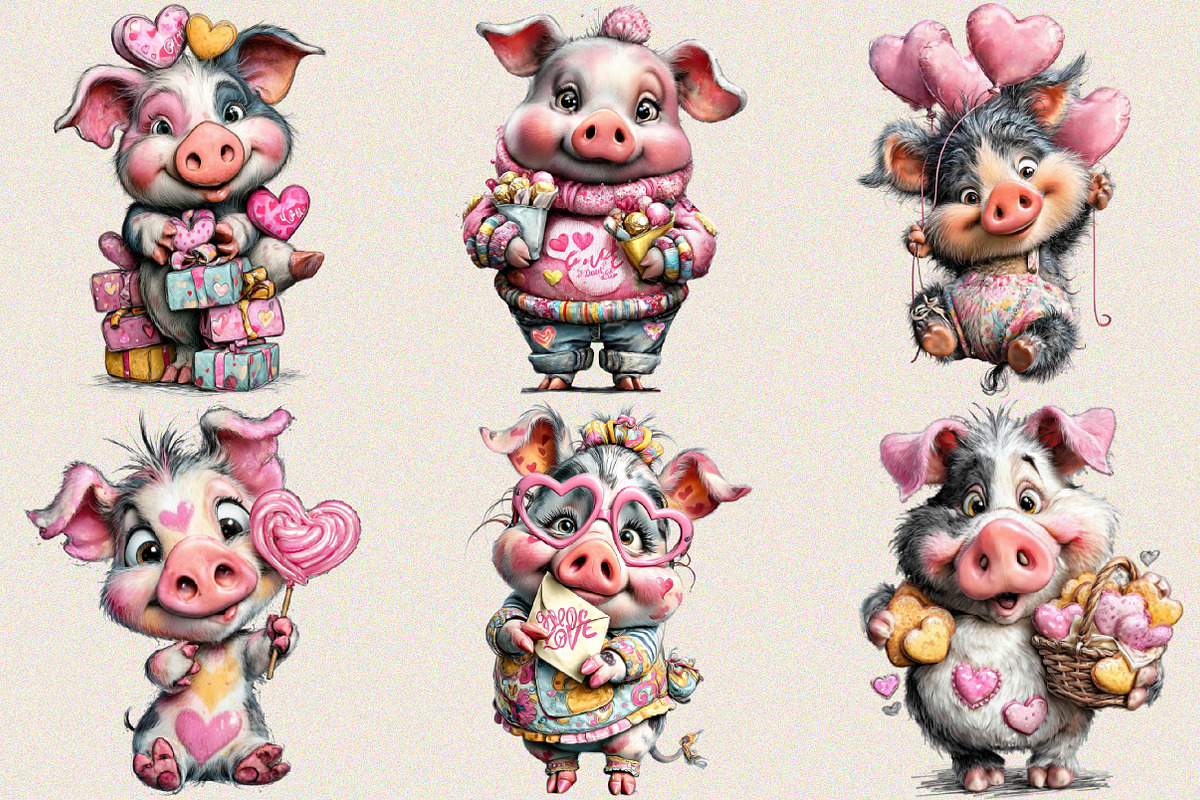 Quirky Valentine Pig Clipart, an Illustration by SVGArt (Photo 4 of 8)