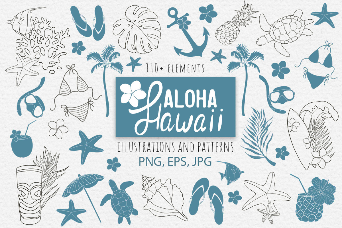 Aloha Hawaii vector illustrations, a Pattern Graphic by Mari_Caliart (Photo 1 of 10)