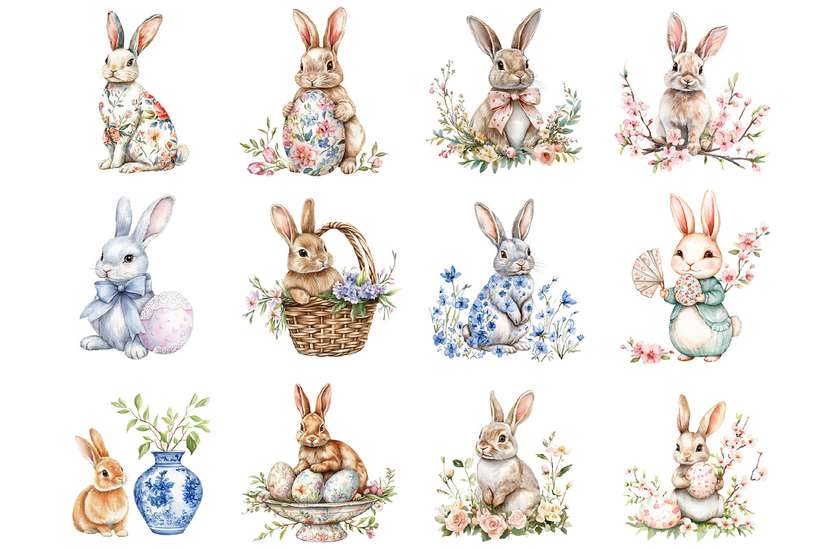 Easter Clipart Spring Bunnies, an Illustration by Designking (Photo 5 of 5)