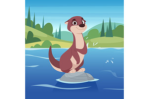 Otter. cartoon river animal otter, an Animal Illustration by Onyx