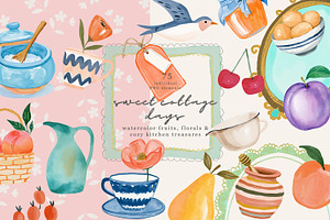 cottagecore watercolor clipart set