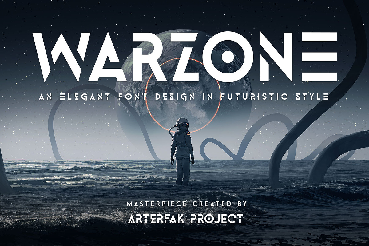 Warzone | Techno Font, a Sans Serif Font by Arterfak Project (Photo 1 of 12)