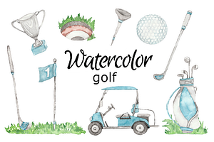 Golf watercolor clipart, a Background Graphic by GoodFairyClipArt