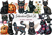 Embroidered Black Cats Clipart, an Illustration by DreamArtGraphic (Thumbnail 1 of 4)