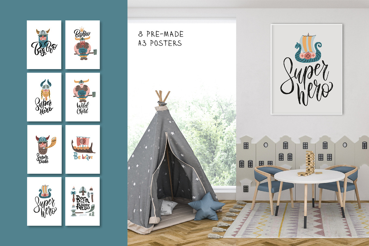 Cute childish vikings clipart set, an Illustration by Lana Sham (Photo 7 of 12)