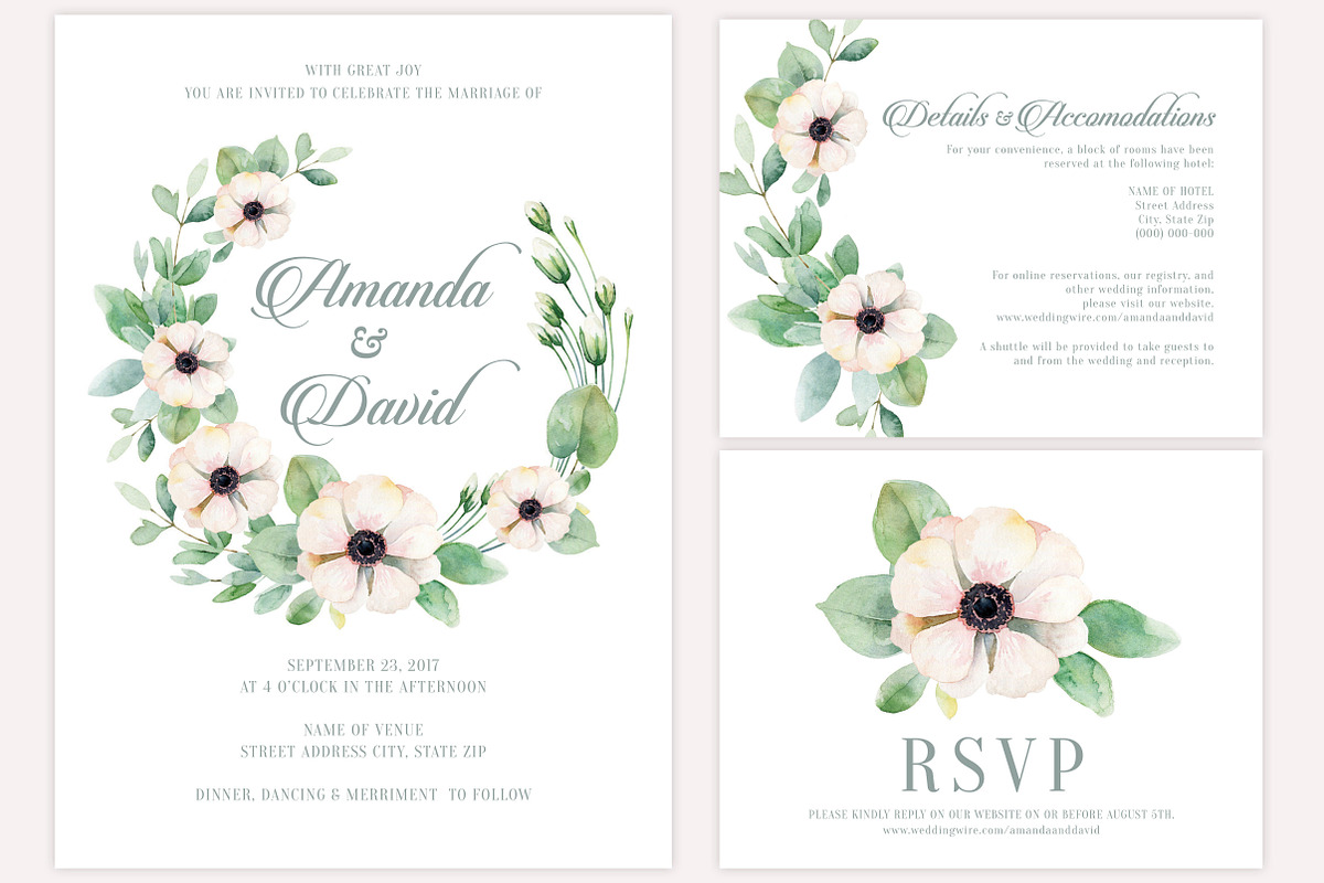 Floral Wreath Wedding Invite Package, an Invitation Template by BF Studios (Photo 2 of 5)