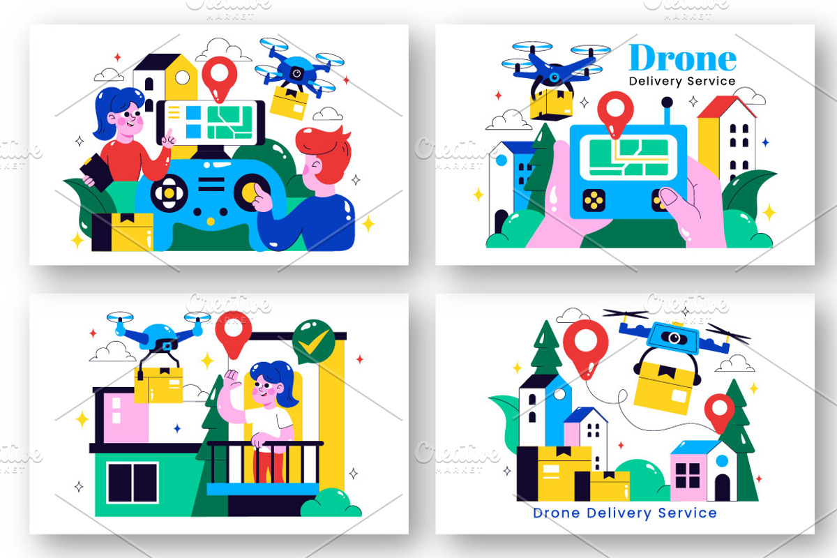 10 Drone Delivery Service Illustrati, a Work Illustration by denayunebgt (Photo 3 of 4)