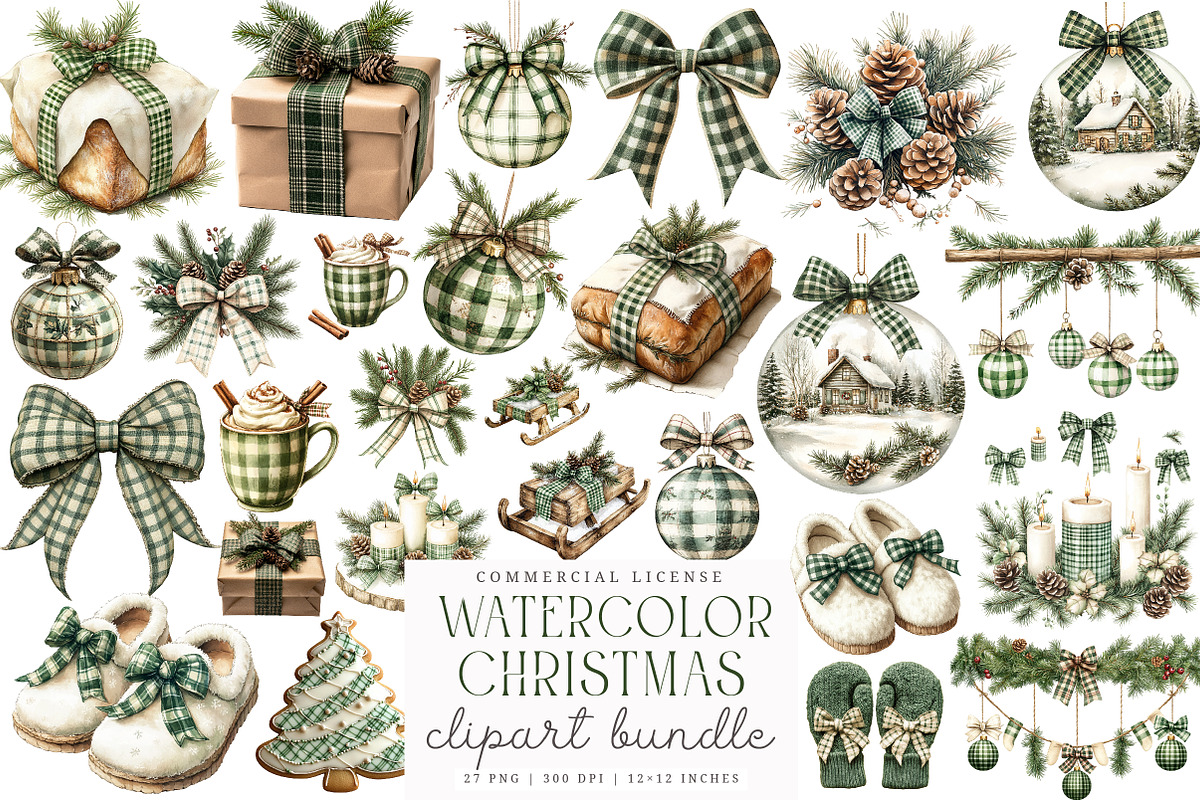 Watercolor Green Plaid Christmas P, a Work Illustration by SinaCreation (Photo 1 of 6)