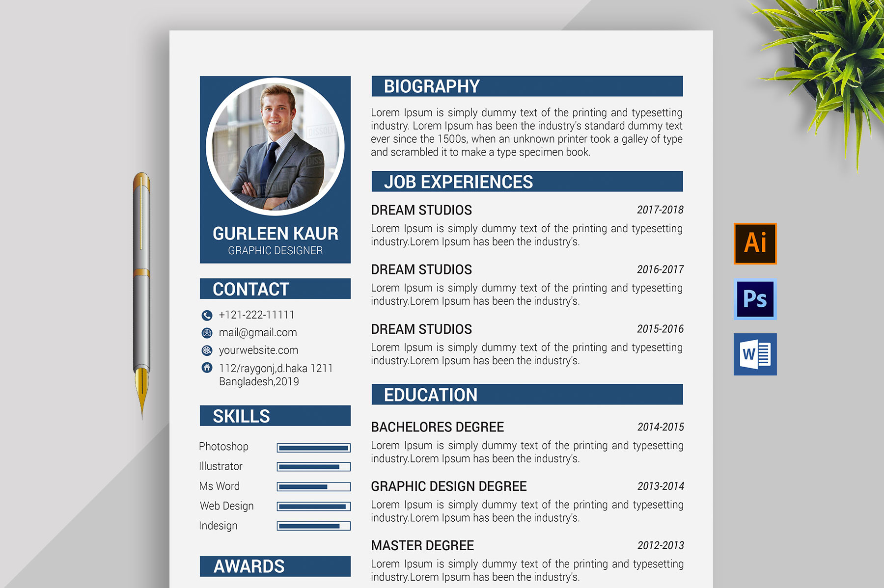 Professional Resume / CV Template, a Resume Template by designvillage