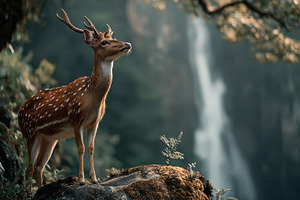 Majestic Deer by Waterfall Nature Wi, a Photo by Pixeness Studio
