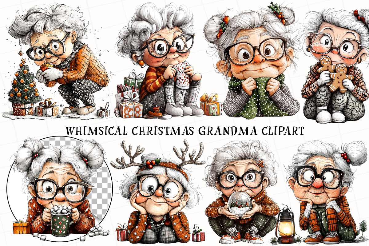 Whimsical Christmas Grandma Clipart, an Illustration by OK Design (Photo 5 of 6)