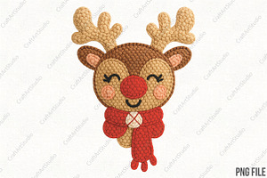 Christmas Patchwork Reindeer PNG, an Icon by CraftArtStudio