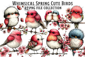 Whimsical Spring Birds Clipart, an Illustration by Dream Creation