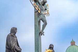 statues on the Charles Bridge, evening of the city of Prague., a Photo by Pictures for you!!!!!!!!!