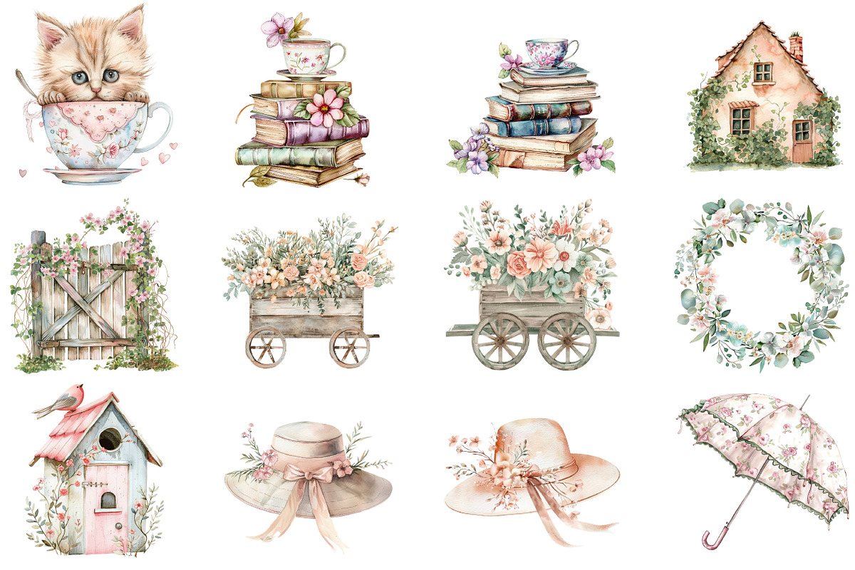 Pastel Spring Cottage Clipart Bundle, an Illustration by DreamCafeArt (Photo 5 of 8)