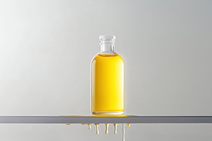 Clear glass bottle of golden oil, a Photo by Beautiful things