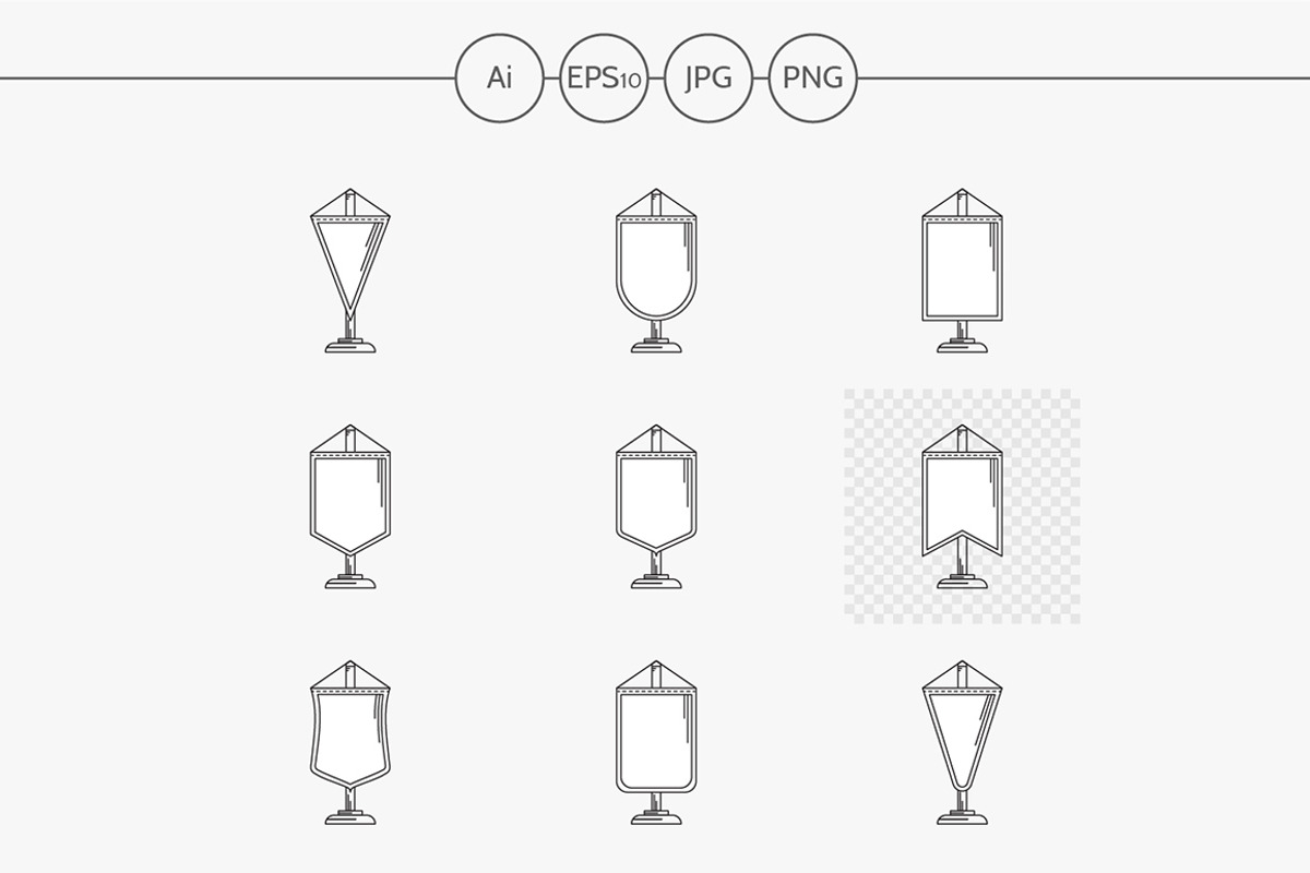 Pennant flat line vector icons set