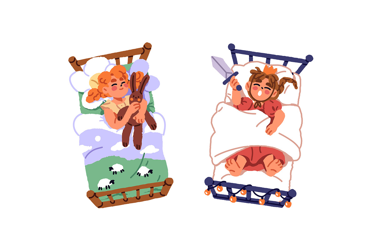 Cute children sleeping in bed set, a Person Illustration by PaperTrident (Photo 6 of 6)