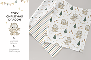 COZY CHRISTMAS DRAGON PATTERNS & PNG, a Pattern Graphic by tetiartline (Thumbnail 1 of 4)