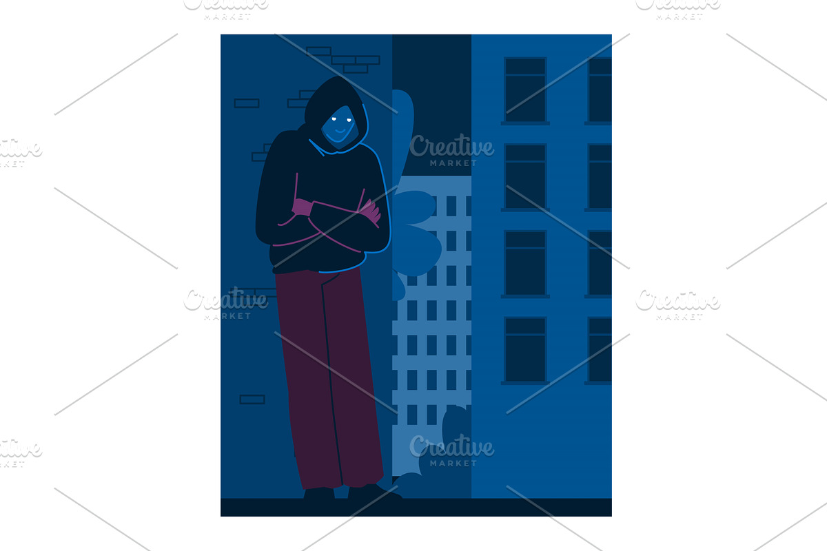 Hooded criminal hiding in a dark, an Illustration by pikepicture