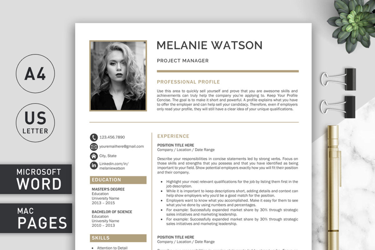 Resume Template CV + Cover Letter, a Resume Template by Klamp Studio (Photo 1 of 10)