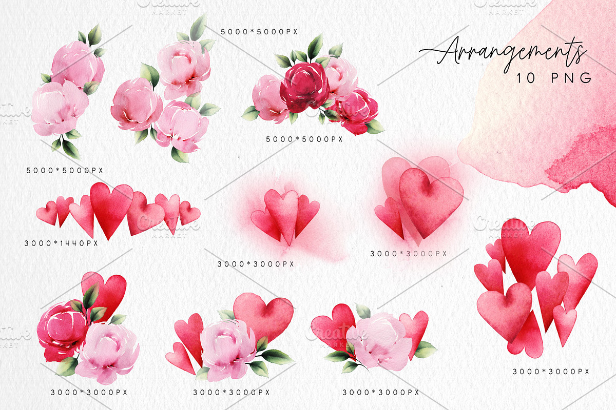 Watercolor Floral Bundle, a Texture Illustration by ollalya (Photo 15 of 112)