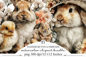 Easter Bunny & Friends Clipart, an Illustration by Designking