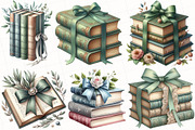 Sage Coquette Bow Book Stack Clipart, an Illustration by OK Design (Thumbnail 3 of 5)