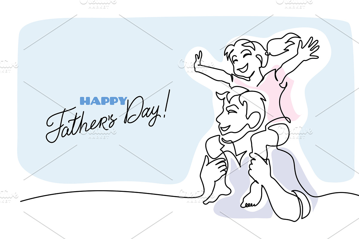 Father dad carries daughter on his, a Person Illustration by Valenty