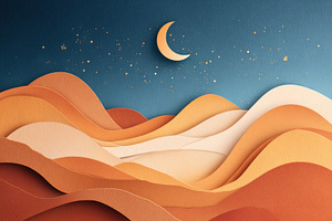 Stylized abstract landscape with moon and stars, an Abstract Photo by AlyaAnd