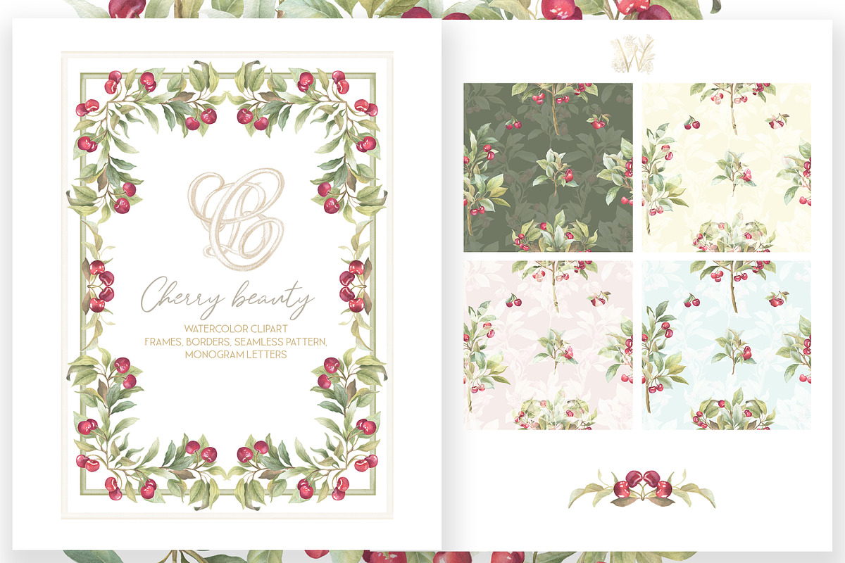 Elegant Cherry Crest Watercolor png, a Decorative Illustration by WonderWonder (Photo 4 of 8)