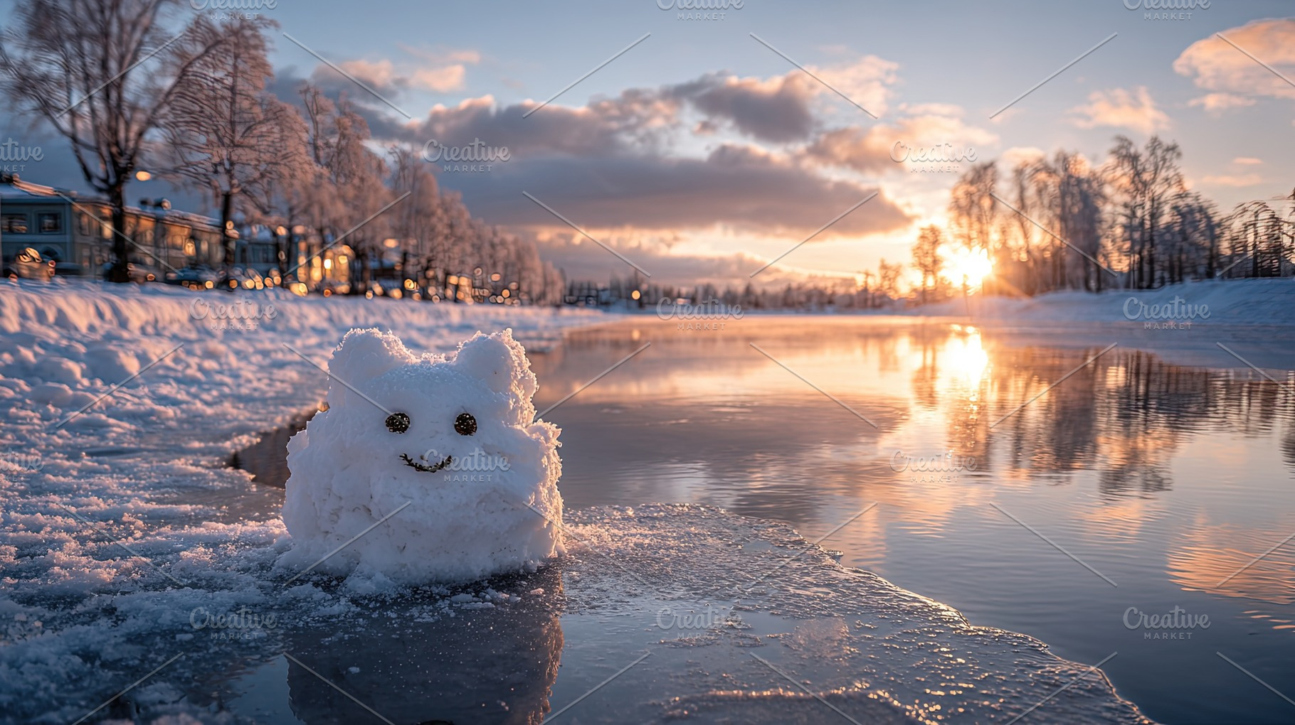 Cute Snow Cat by Winter River, a Nature Photo by Ales Munt